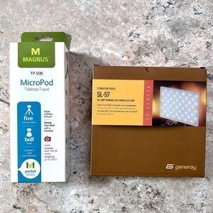 NWT Genaray SL-57 LED Video Light + Magnus Micropod Tabletop Tripod Lighting Set